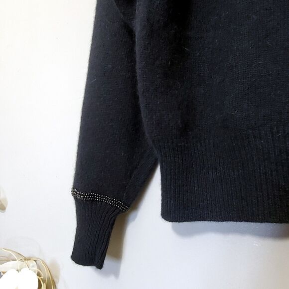 White Wheeler & Martha Sweater Size Medium Black Lambswool Angora Embellished - Picture 9 of 12